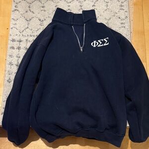 Navy Half-Zip Pullover Sweater with White Greek Letters